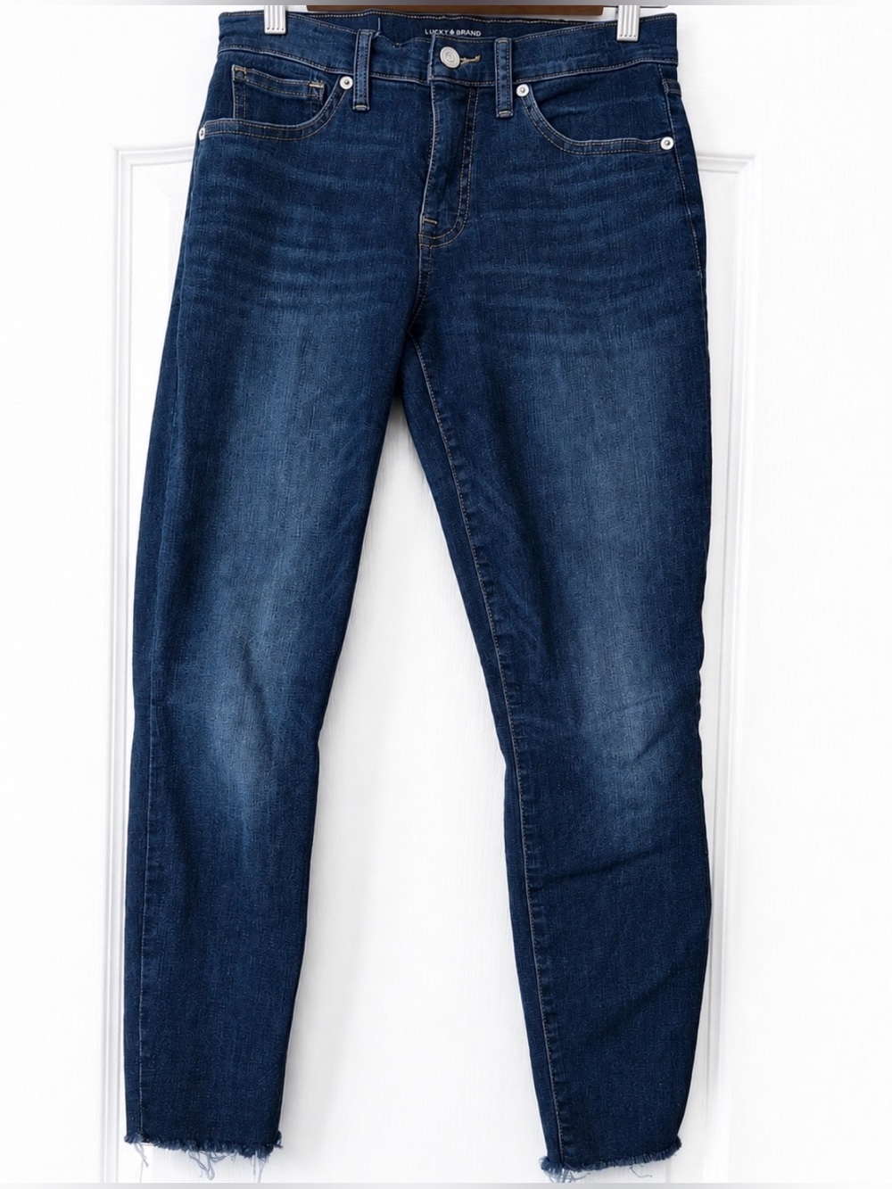 Lucky Brand Ava Mid Rise Skinny Jeans Size 27 Raw Hem Dark Wash Stretch